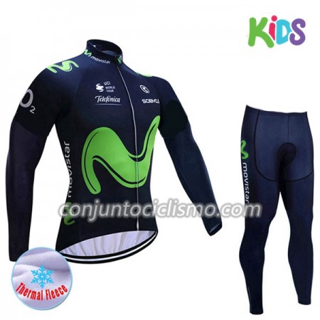 Conjunto Maillot + culotte largo ciclismo Invierno Termico 2017 Movistar Team Niños N001